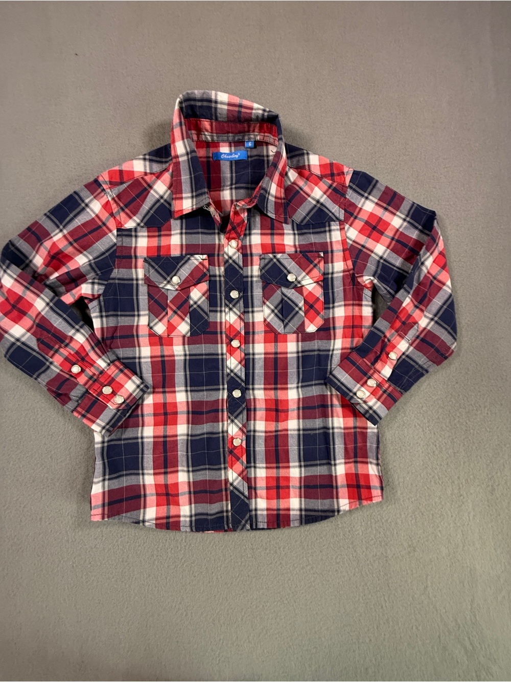 Children's Red & Navy Plaid Button-Down Shirt - Classic Long Sleeve